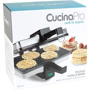 CucinaPro Piccolo Pizzelle Baker Non Stick  Electric Press Makes 4 Mini Cookies